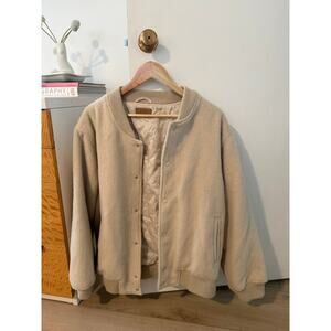 Crescent Beige Wool Blend Bomber Jacket Snap Front ✨‎